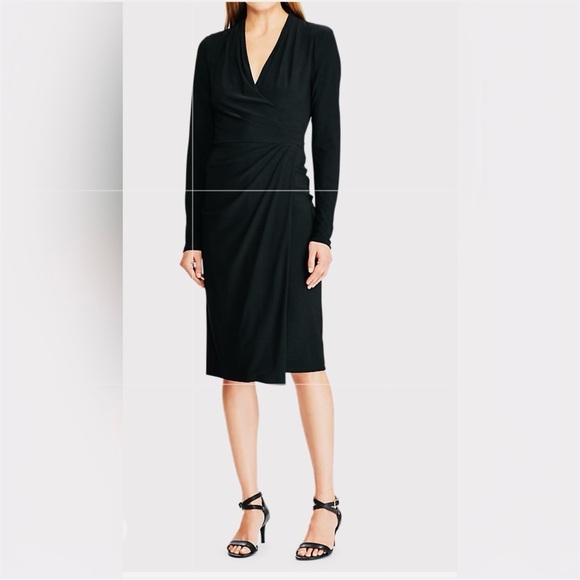 Lauren Ralph Lauren Dresses & Skirts - Lauren Ralph Lauren Black Matte Jersey Long Sleeve Faux Wrap Dress - Size 6